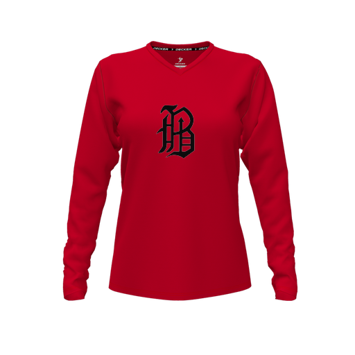 [FTLVCFRD-FYXS-LOGO1] Decker Comfort T-Shirt (Female Youth XS, Red, V Neck, Logo 1, Long Sleeve)