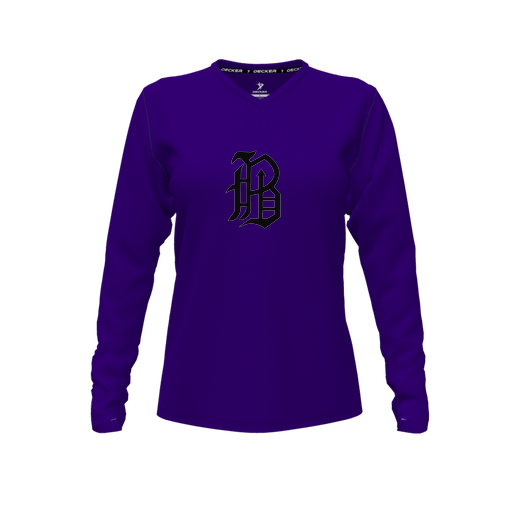 [CUS-DFW-TEES-CMF-VNK-LSL-PUR-FYXS-LOGO1] Decker Comfort T-Shirt (Female Youth XS, Purple, V Neck, Logo 1, Long Sleeve)